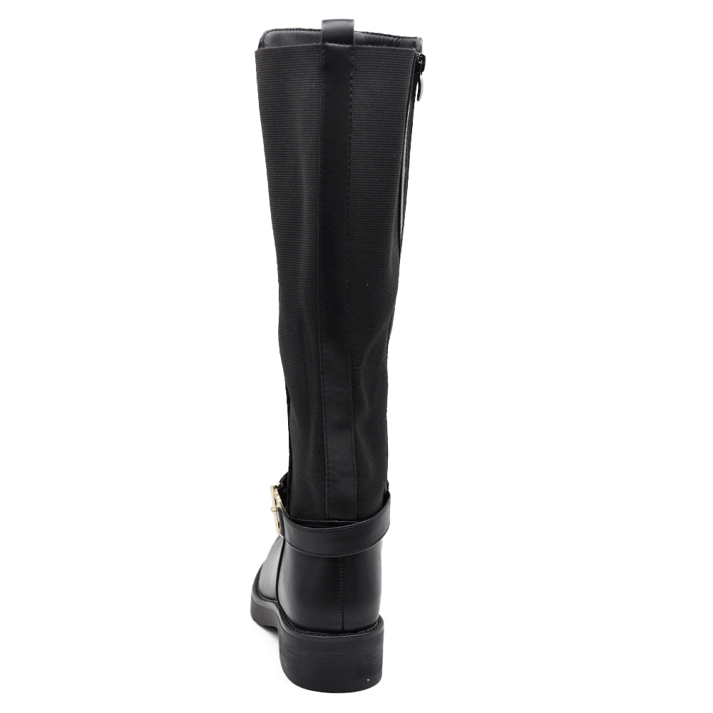 Stivali Donna Cavallerizzi con Inserto Elastico e Fibbia – Stivali Alti Stile Equestre con Zip Laterale 736