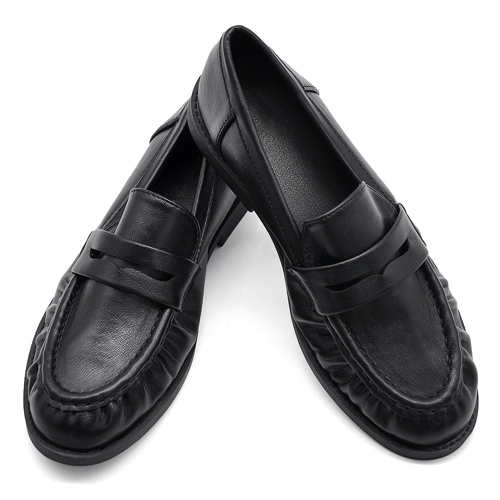 Mocassini Donna Morbidi Effetto Pelle con Bordo Arricciato, Penny Loafer Casual con Punta Tonda, Scarpe Basse Comode e Versatili H181