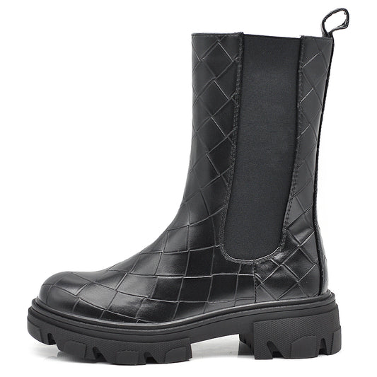 Stivali Stivaletti Anfibi Scarpe Chelsea da Donna Platform Elastico G658 nero