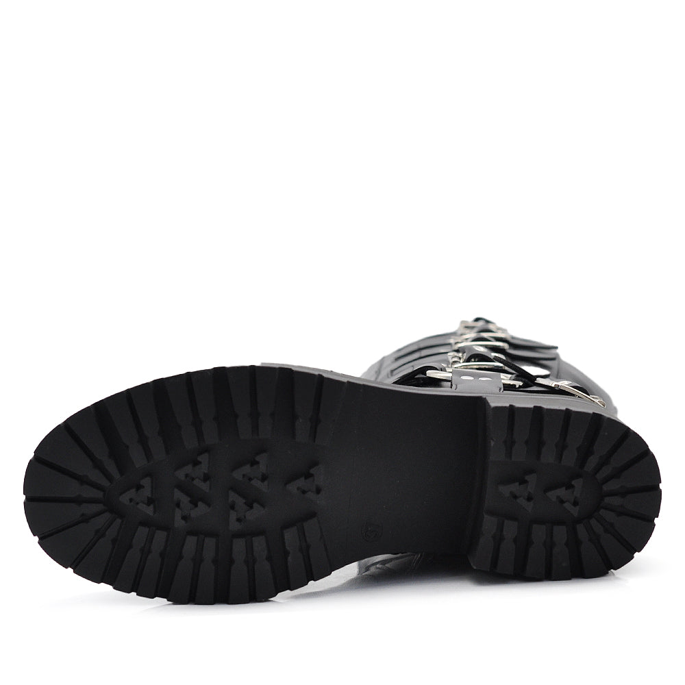 Scarpe Stivali da Donna Al Polpaccio Ginocchio Stile Biker Punk Rock Motociclista con Fibbia Multipla ML287