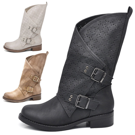Stivali Scarpe Stivaletti Anfibi Motociclista Primaverili Estivi Da Donna G697