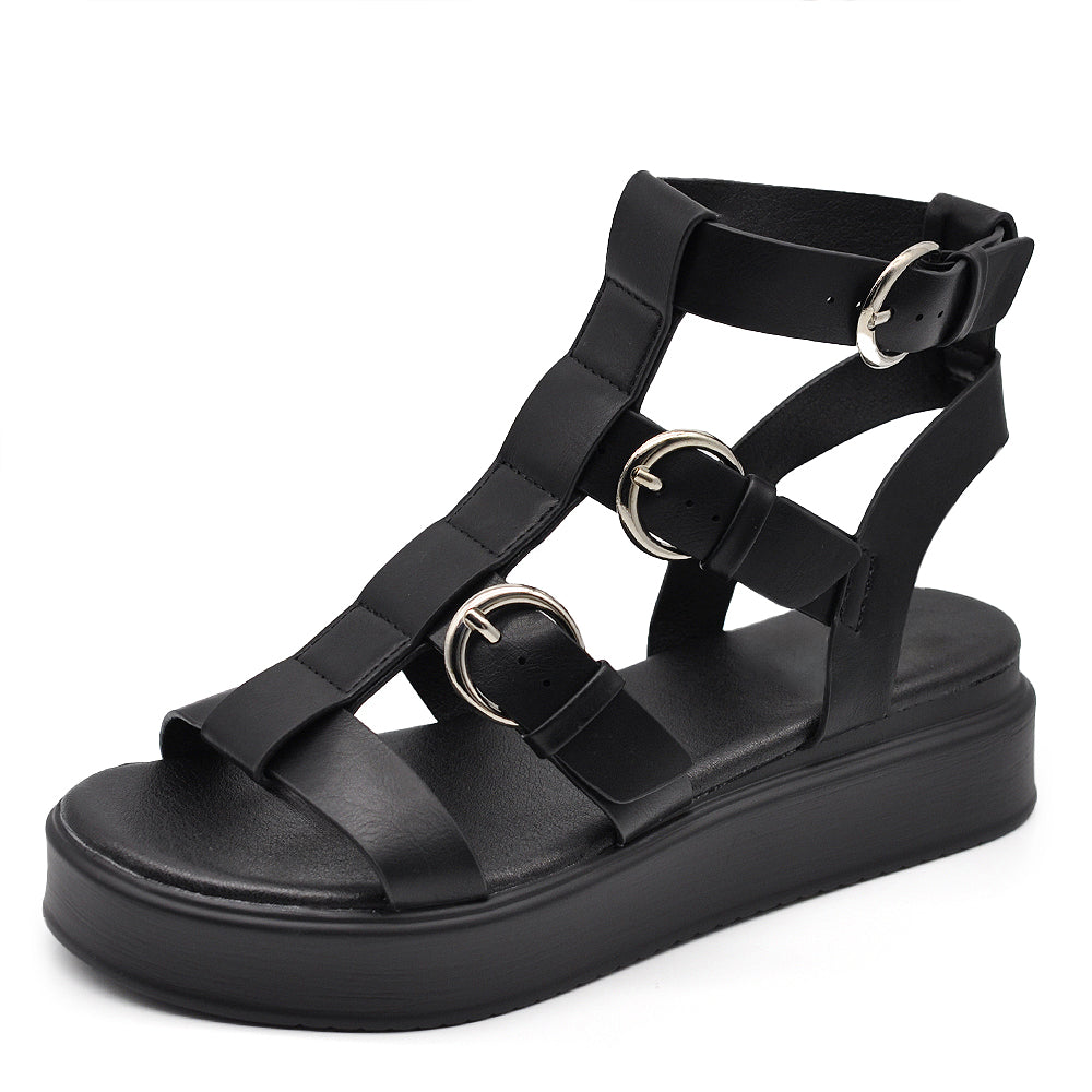 Sandali Gladiatore Donna Platform con Cinturino alla Caviglia e Fibbie Metalliche, Sandali Estivi Chunky Comodi con Suola Spessa