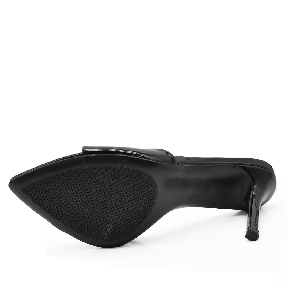 Sandali sabot donna in vernice lucida con tacco stiletto e punta affusolata