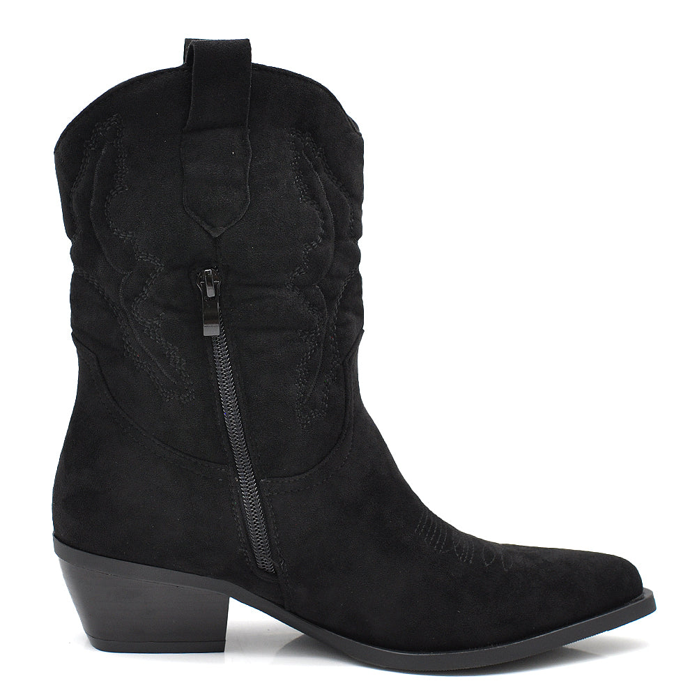 Scarpe Stivaletti Texani Da donna Camperos Ricamati Cowboy Camoscio Western A227