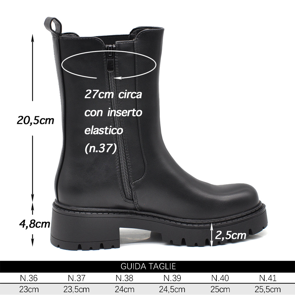 Stivaletti Donna Chelsea con Elastico e Zip Laterale, Suola Carrarmato Spessa, Tacco Largo e Punta Tonda G703