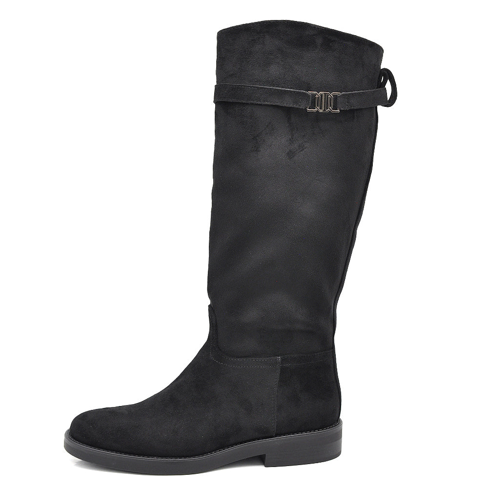Stivali Cavallerizzi Donna Alti con Cinturino Decorativo e Zip Laterale – Stivali Riding Tacco Basso