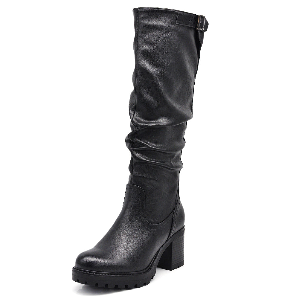 Stivali Arricci Alti Da Donna Con Tacco Grosso Plateau G700 nero brown