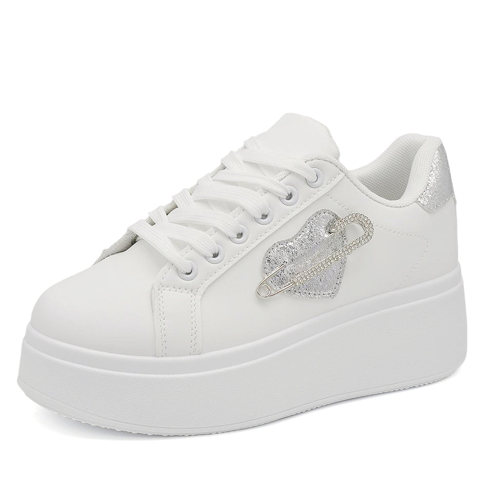 Sneakers Platform con Cuore e Spilla di Strass – Stile Unico e Massimo Comfort LL-16