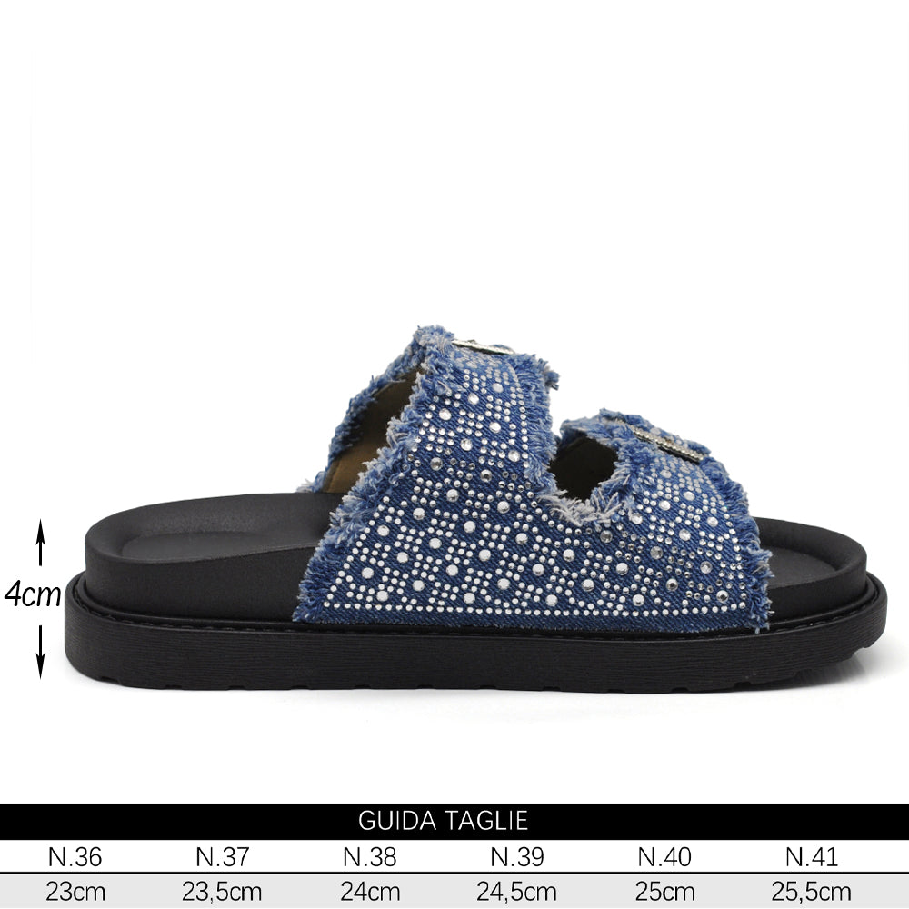 Sandali Donna Denim con Strass e Doppia Fibbia, Ciabatte Estive Casual con Plantare Ergonomico e Supporto Arco, Sandali Moda Comodi