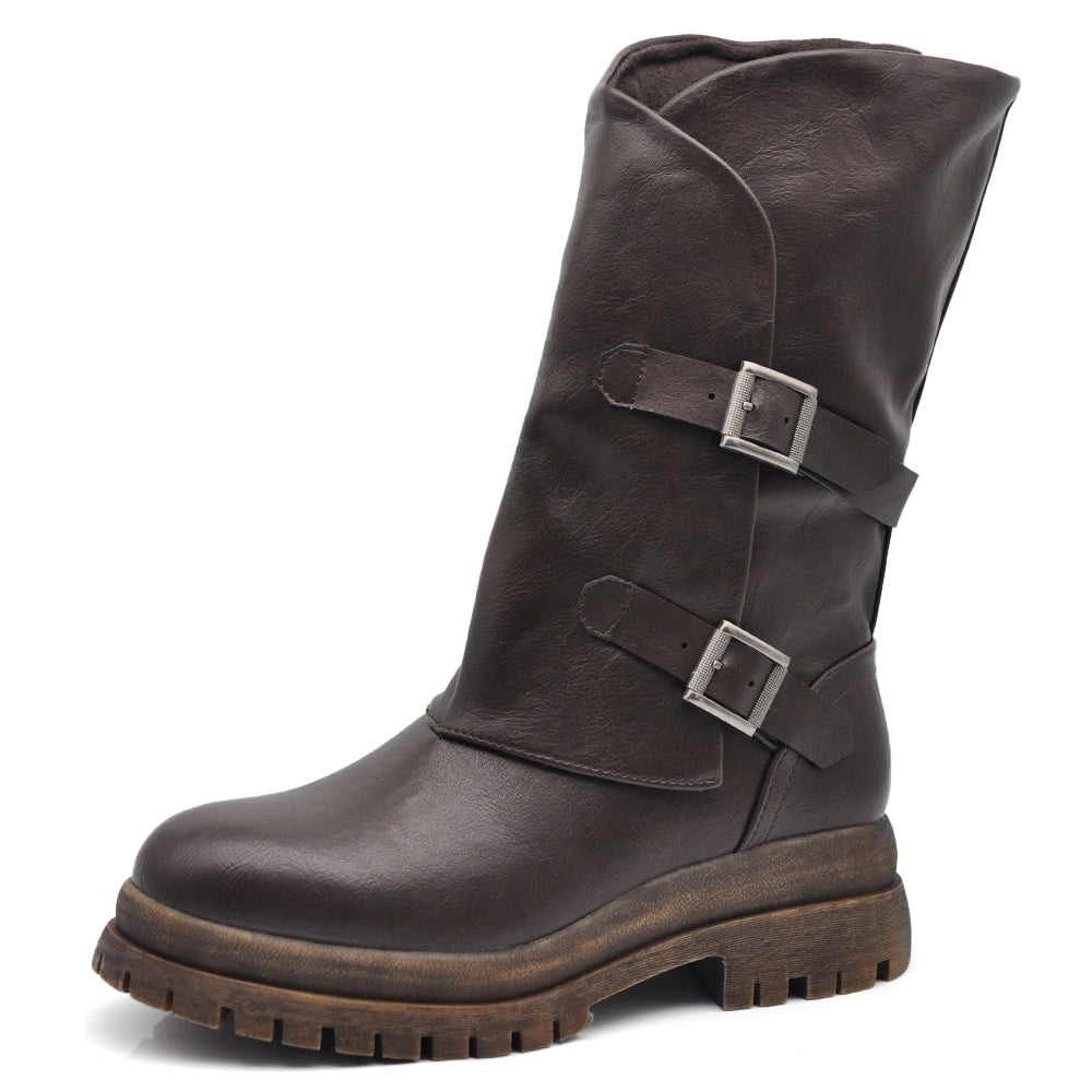 Stivali Biker Motociclista Da Donna con platform gamba larga e fibbie regolabili MP2751-4