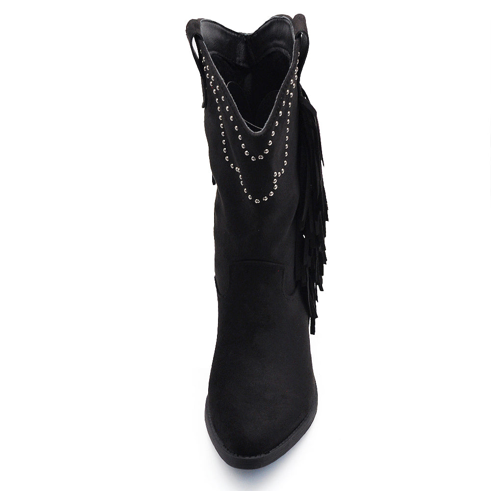 Stivali Texani Cowboy Cowgirl Con Frange Camoscio Sintetico Camperos KL995
