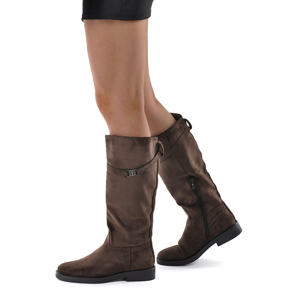 Stivali Cavallerizzi Donna Alti con Cinturino Decorativo e Zip Laterale – Stivali Riding Tacco Basso
