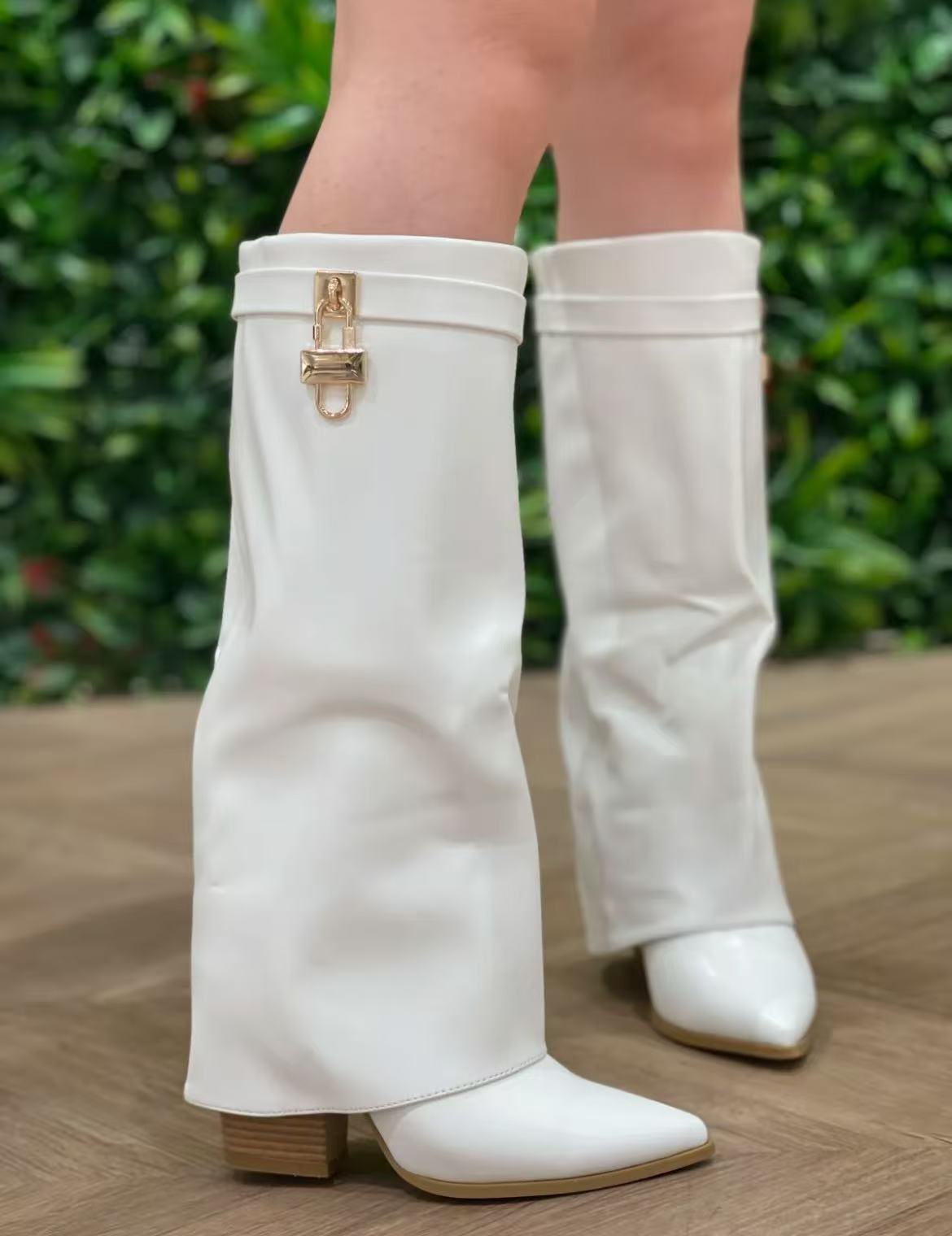 Stivali in ghetta A Punta Con Tacco Luchetto Zip Cerniera Da Donna A9532