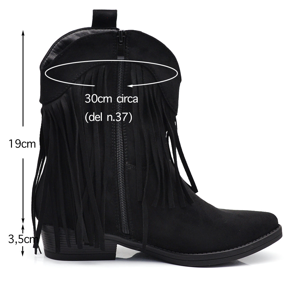 Stivaletti Texani Cowboy Cowgirl Con Frange Camoscio Sintetico Camperos ML523