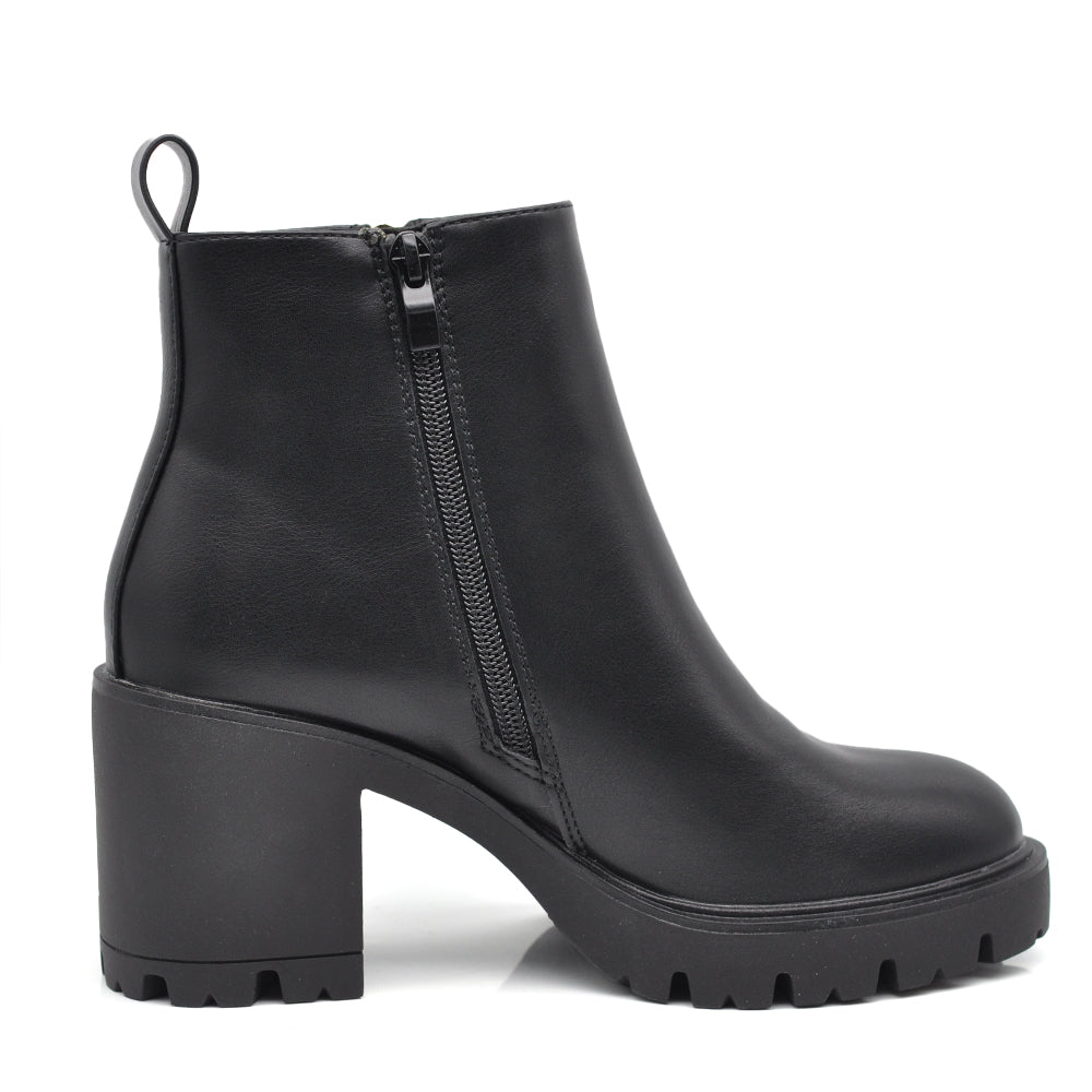 Stivaletti da donna con cerniera decorativa tronchetti tacco medio largo platform carrarmato BT24182 nero