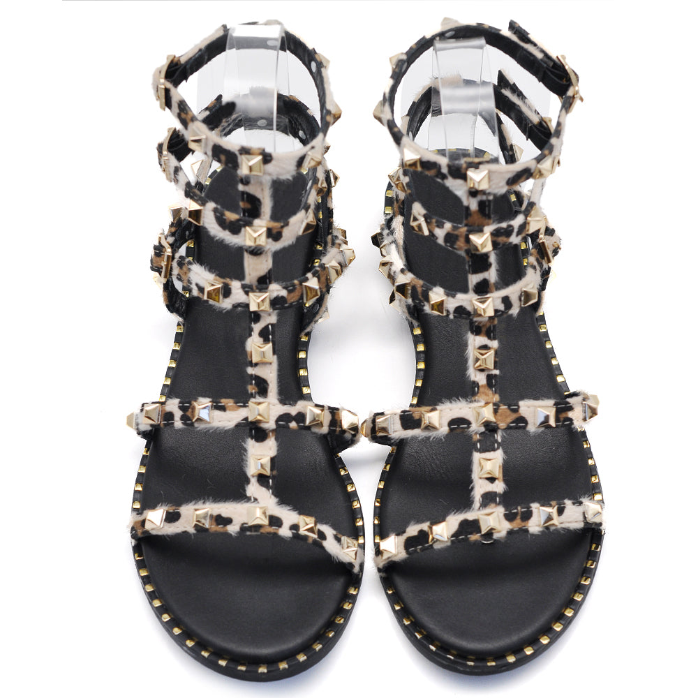 Scarpe Infradito Sandali Stivaletti Estivi Gladiatore Da Donna Borchie Animalier M101