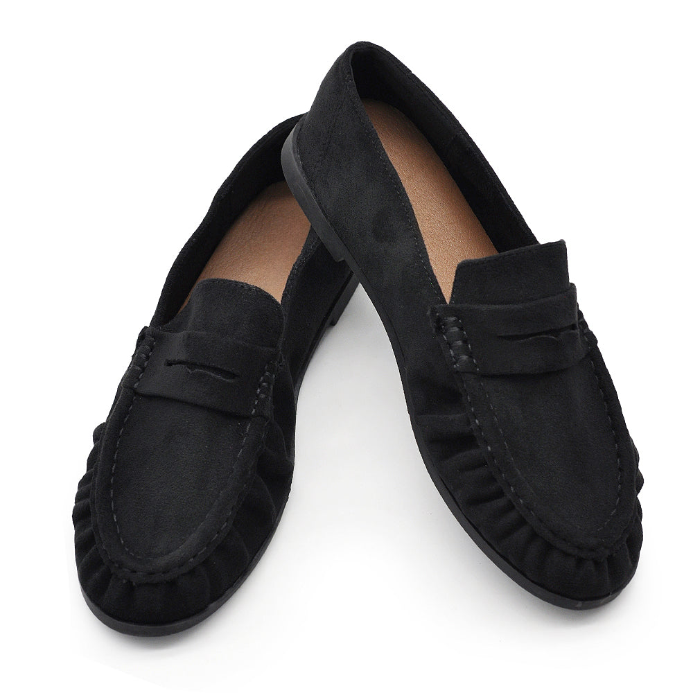 Mocassini Donna con Bordo Arricciato, Effetto Scamosciato, Penny Loafer Morbidi e Comodi H178