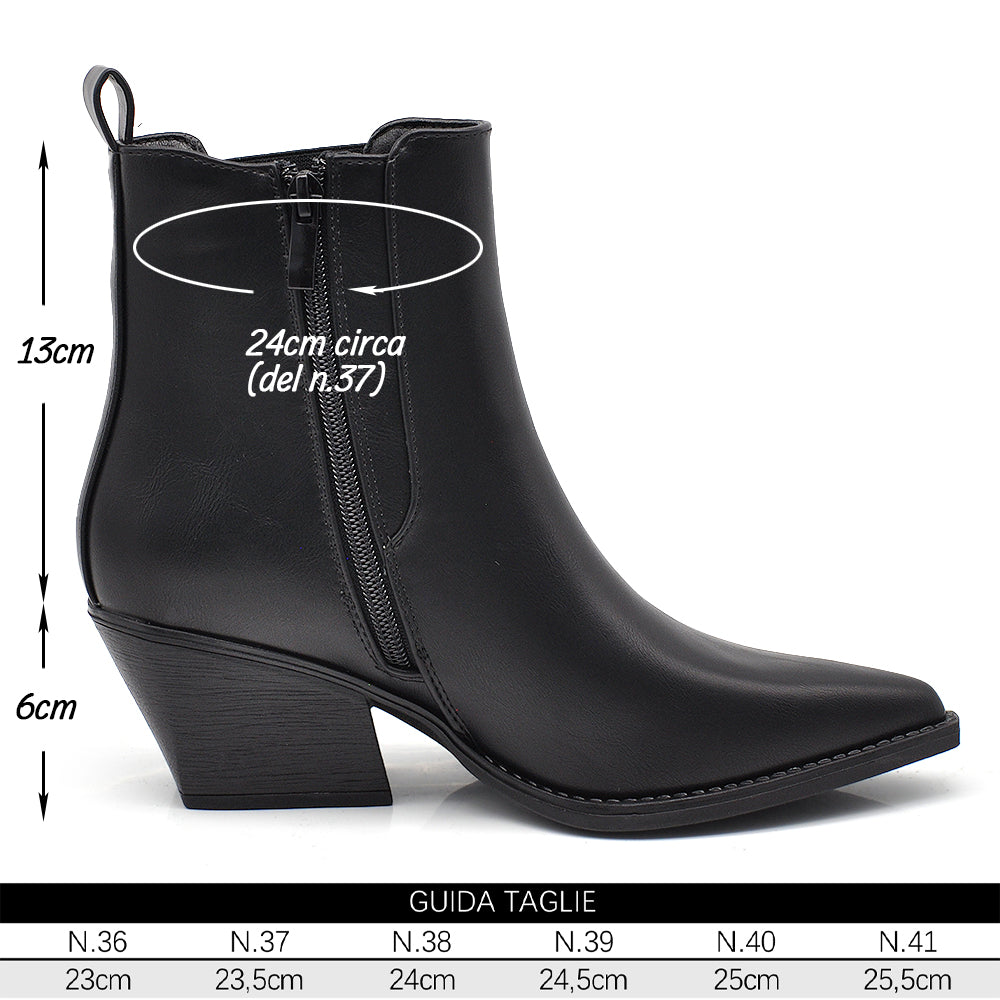 Stivaletti Texani Donna Chelsea Boots con Tacco Largo 6 cm, Punta a Punta, Elastico Laterale e Zip Stile Western Camperos GL76
