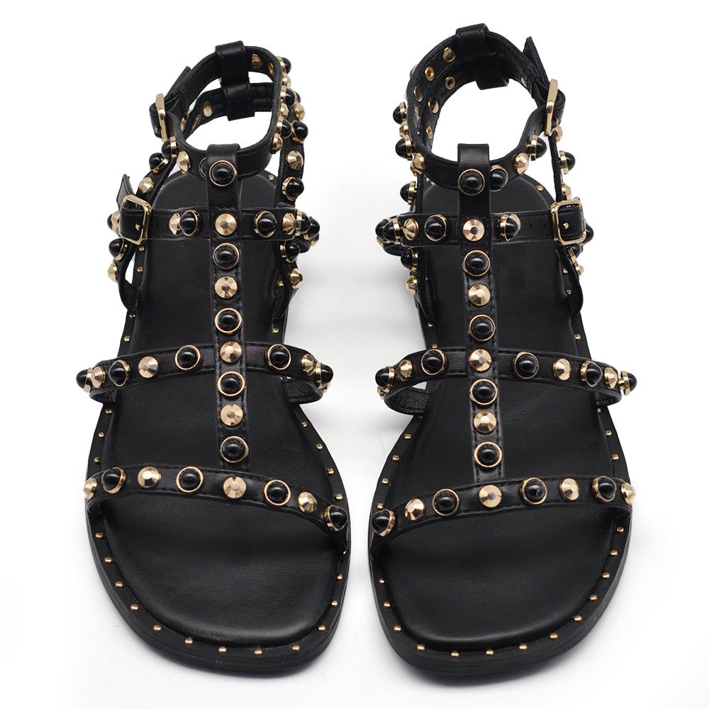 Scarpe Infradito Sandali Stivaletti Estivi Gladiatore Da Donna Borchie e pietre colorate PY8 nero camel bianco