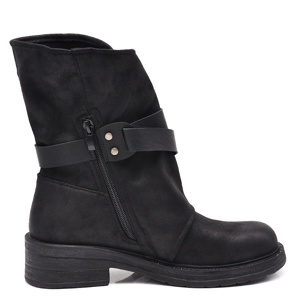 Stivali Stivaletti Biker Motociclista con Cinture e Fibbie HL227-69 nero brown