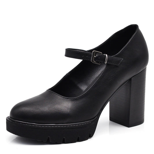 Décolleté Scarpe Da Donna Mary Jane Tacco Alto Grosso Con Cinturino MP70013-1 nero