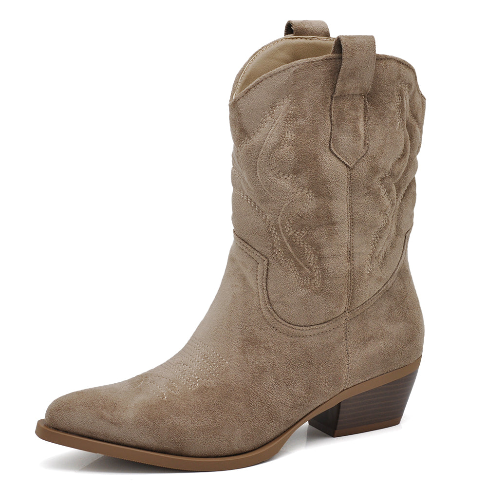 Scarpe Stivaletti Texani Da donna Camperos Ricamati Cowboy Camoscio Western A227