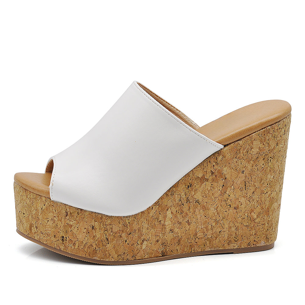 Sandali ciabatte donna con zeppa alta effetto sughero – sabot estivi open toe Z7390