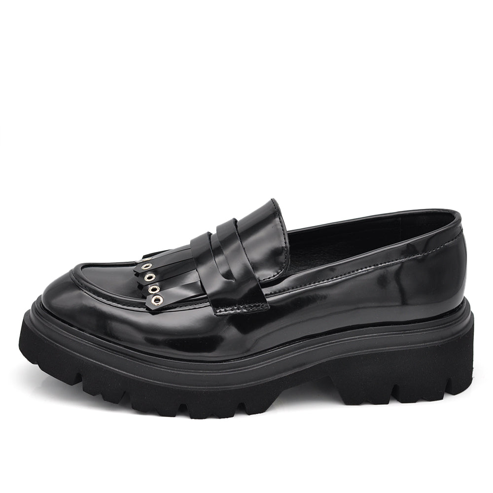 Loafers con Borchie Mocassini Donna con Frange Platform GA050 nero