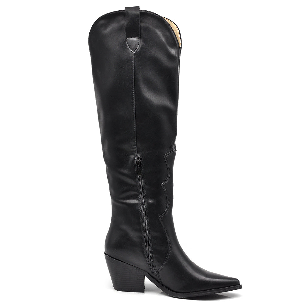 Stivali Alti al Ginocchio Camperos Texani  Punta Affusolata e Tacco Medio