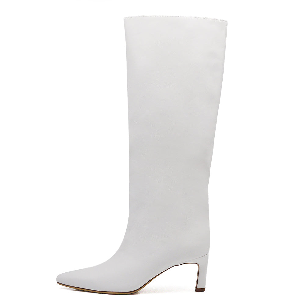 Stivali Alti Polpaccio Da Donna Con Tacco gattina KITTEN HEELS GA047 nero bianco