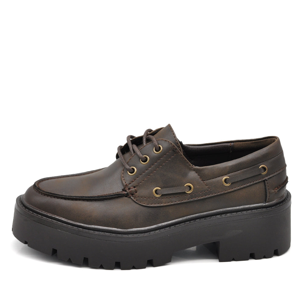 Scarpe stringate platform da donna stile casual – mocassini chunky con suola alta