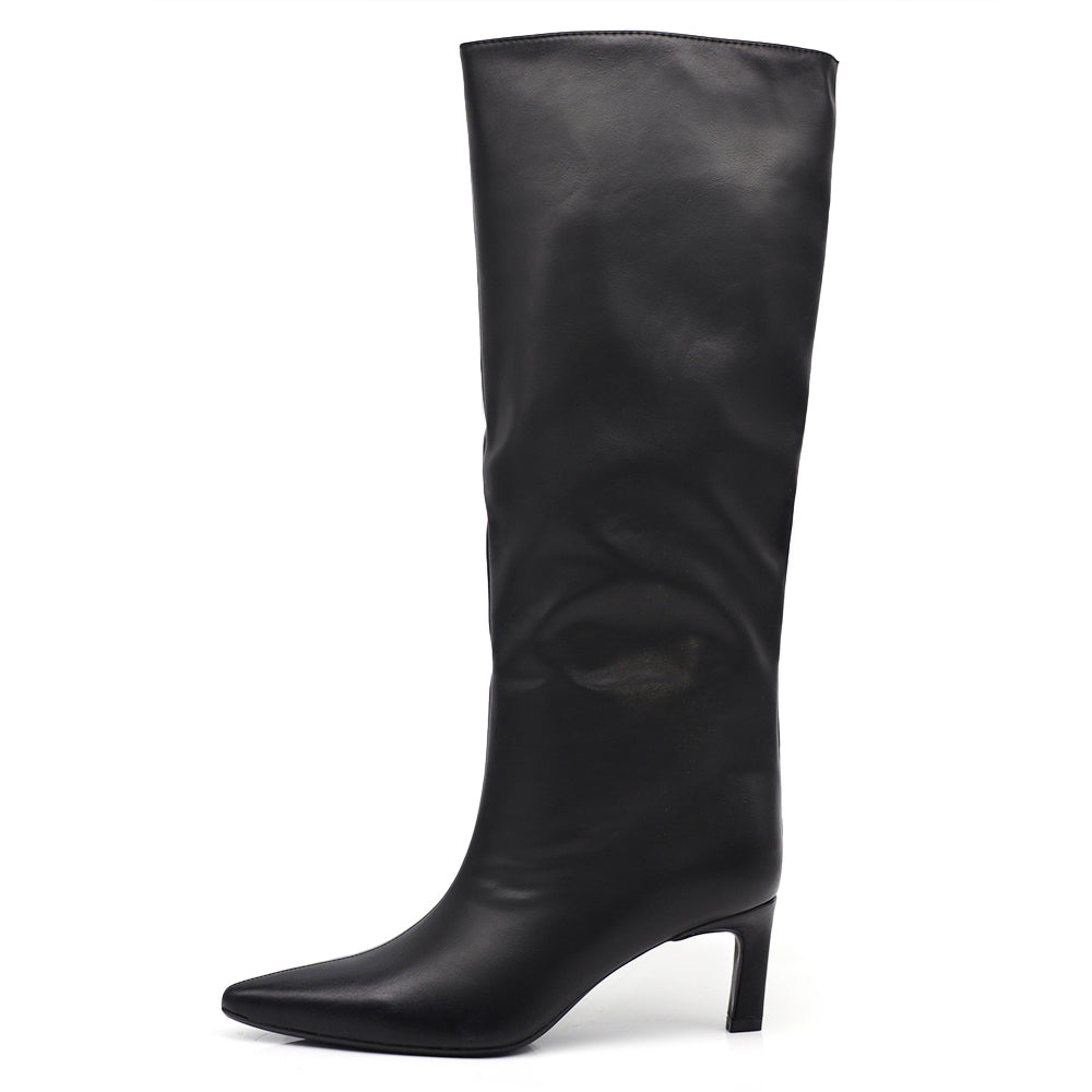 Stivali Alti Polpaccio Da Donna Con Tacco gattina KITTEN HEELS GA047 nero bianco