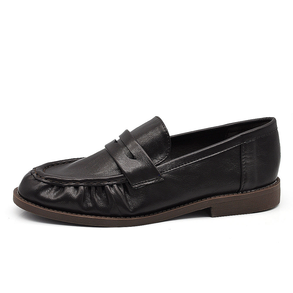 Mocassini Donna Morbidi Effetto Pelle con Bordo Arricciato, Penny Loafer Casual con Punta Tonda, Scarpe Basse Comode e Versatili H181