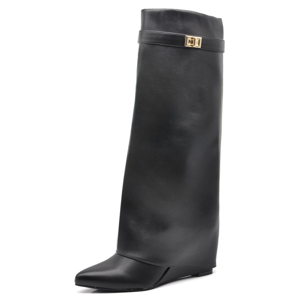 Stivali Donna A Punta  Con Zeppa Stile Western – Alti al Ginocchio 6887