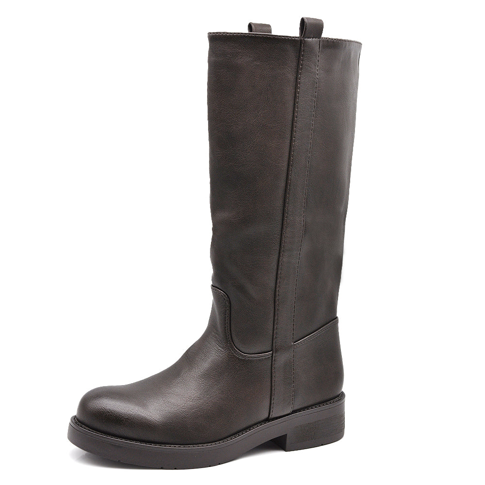 Stivali Biker Donna Alti con Gambale Dritto, Suola Chunky e Tacco Basso – Stivali Moto Casual 731