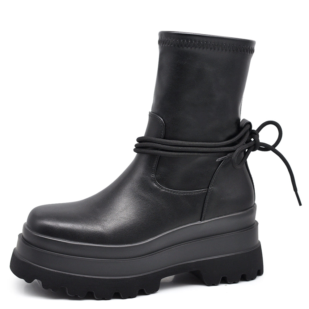 Scarpe Stivaletti Da Donna gambale sottile e morbido si adatta alla gamba Con Zeppa Plateau Platform HJ813