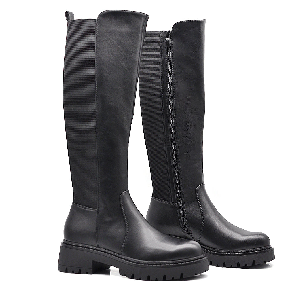 Stivali Cavallerizza Alti Donna con Ampi Inserti Elastici, Vestibilità Adattabile per Tutti i Tipi di Polpaccio