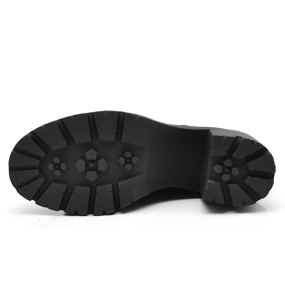 Stivaletti da donna con cerniera decorativa tronchetti tacco medio largo platform carrarmato BT24182 nero