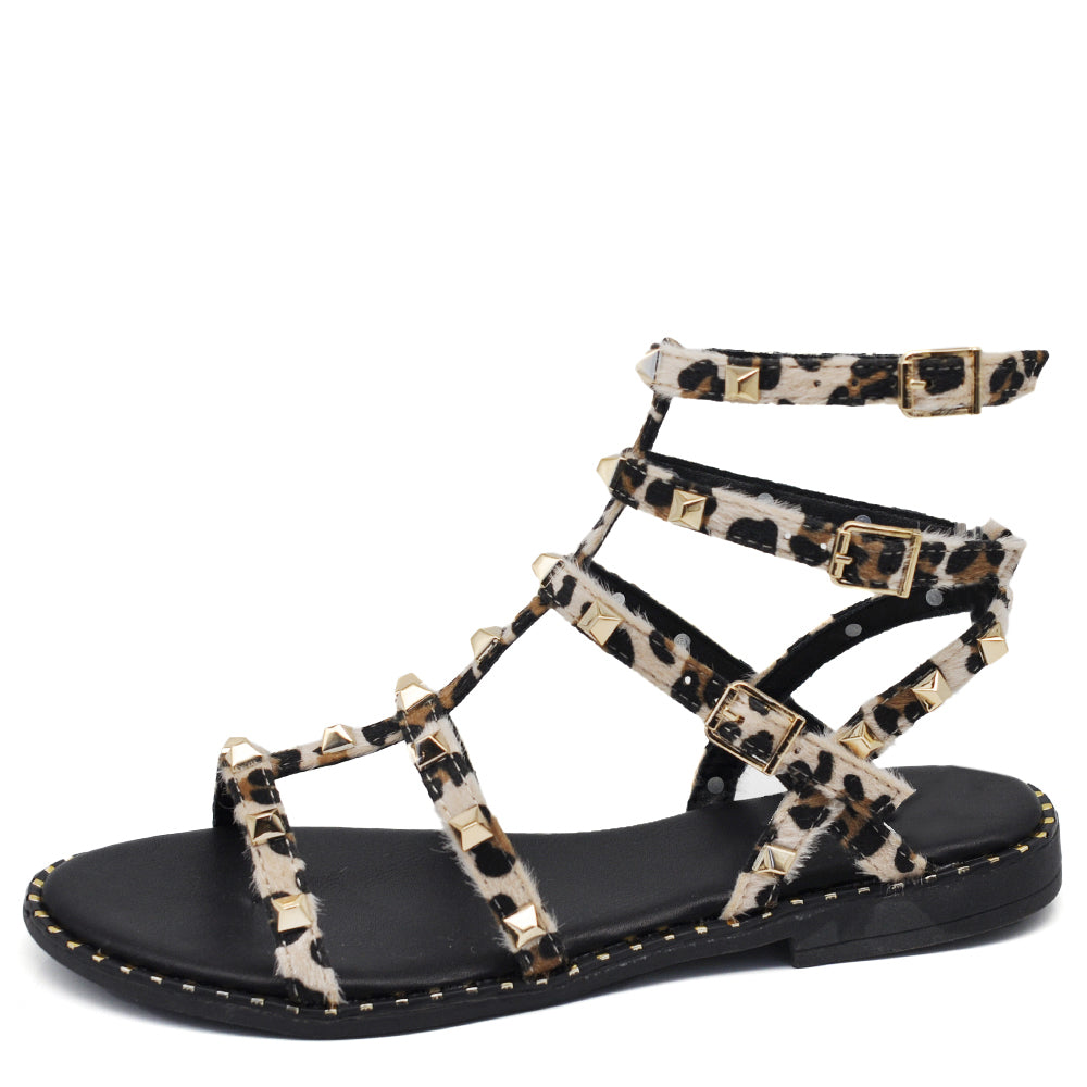 Scarpe Infradito Sandali Stivaletti Estivi Gladiatore Da Donna Borchie Animalier M101