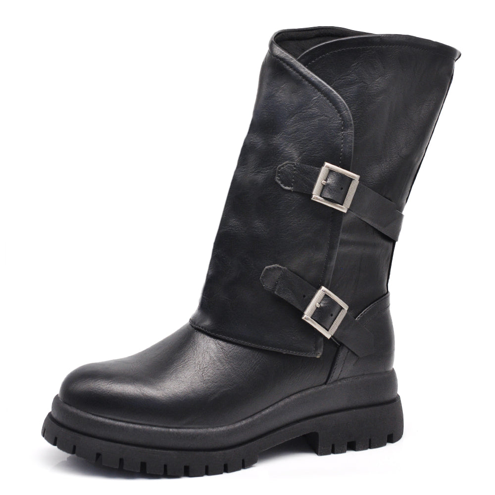 Stivali Biker Motociclista Da Donna con platform gamba larga e fibbie regolabili MP2751-4