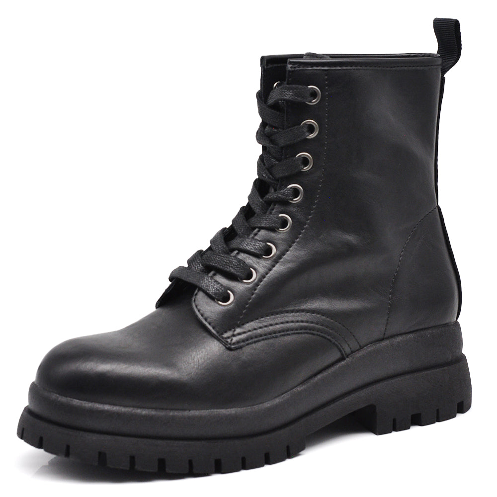 Stivali da donna stile combat boots con lacci platform casual MP2751-1 nero marrone