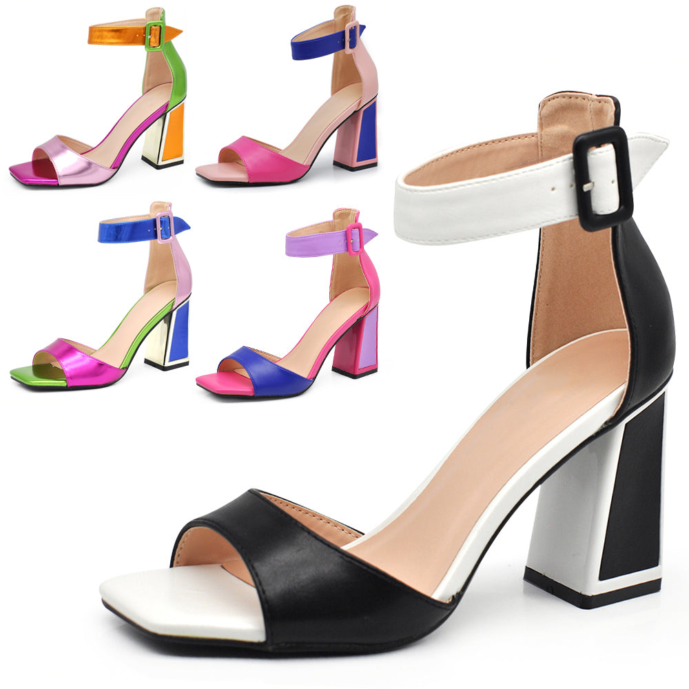 Scarpe Sandali Tacco Multicolori Da Donna Cerimonia Sposa X8193 nero bianco fuxia verde lilla bluette arancione