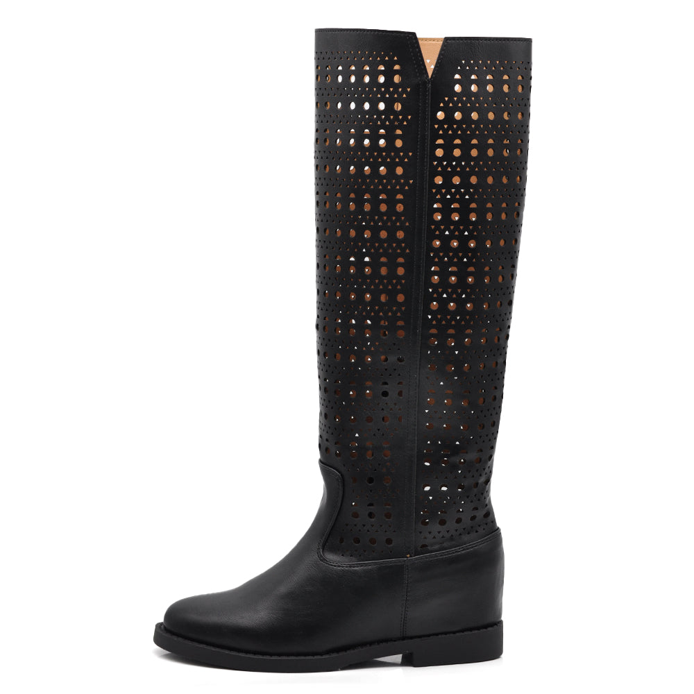 Stivali Scamosciati Estivi Primaverili Traforati da Donna Zeppa Interna – Stile Casual Chic