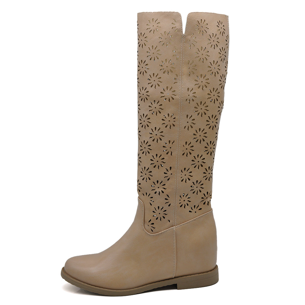 Stivali Alti al Ginocchio Estivi Primaverili Traforati da Donna Zeppa Interna – Stile Casual Chic