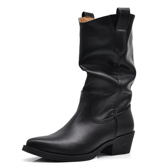 Stivali Texani Donna Semplice Lisci  Tacco Largo Stivaletti Western MP2737-1