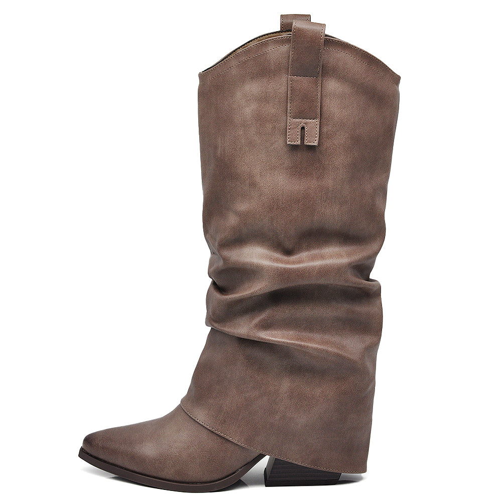 Scarpe da Donna Stivali al Polpaccio Arricciati Con Ghette A Punta G708