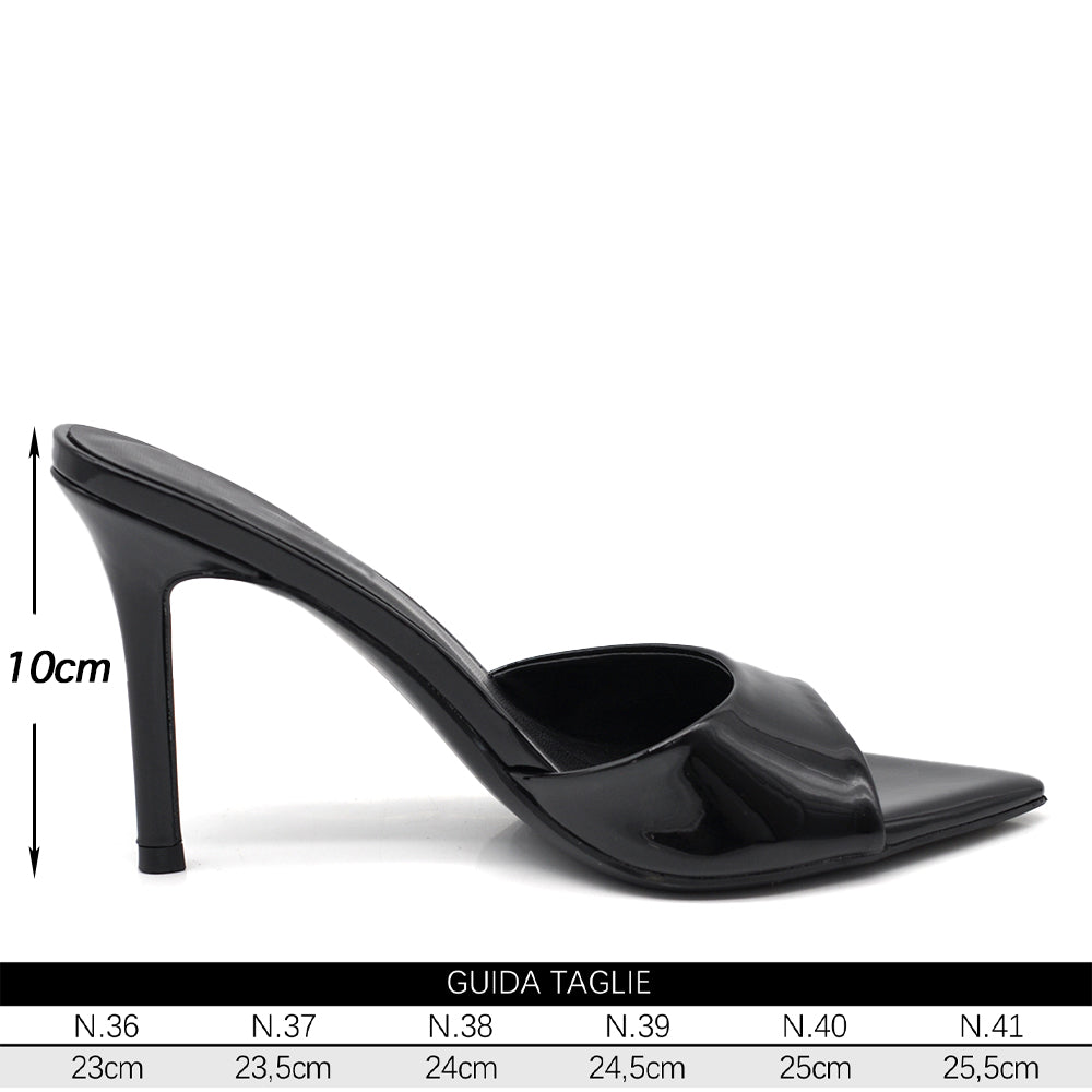 Sandali sabot donna in vernice lucida con tacco stiletto e punta affusolata