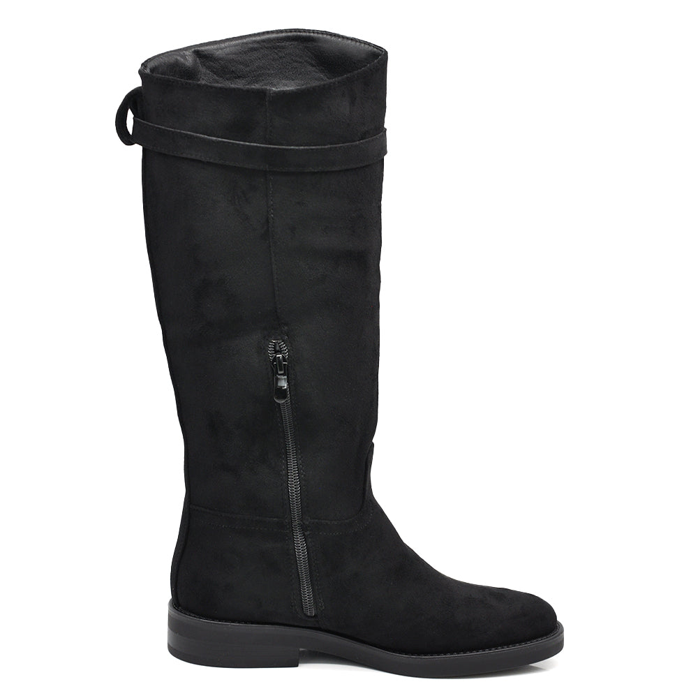 Stivali Cavallerizzi Donna Alti con Cinturino Decorativo e Zip Laterale – Stivali Riding Tacco Basso