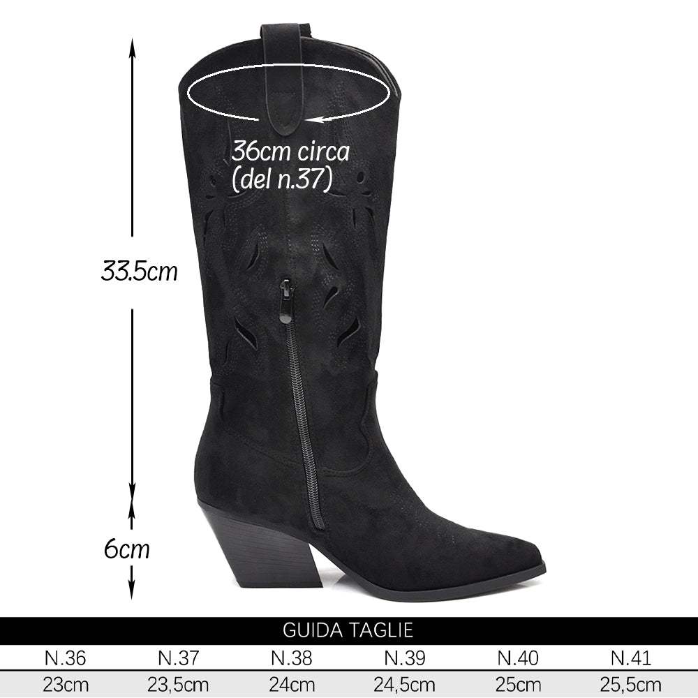 Stivali Alti Primaverili Texani Donna Traforati al Ginocchio – Stivaletti Western con Tacco Medio