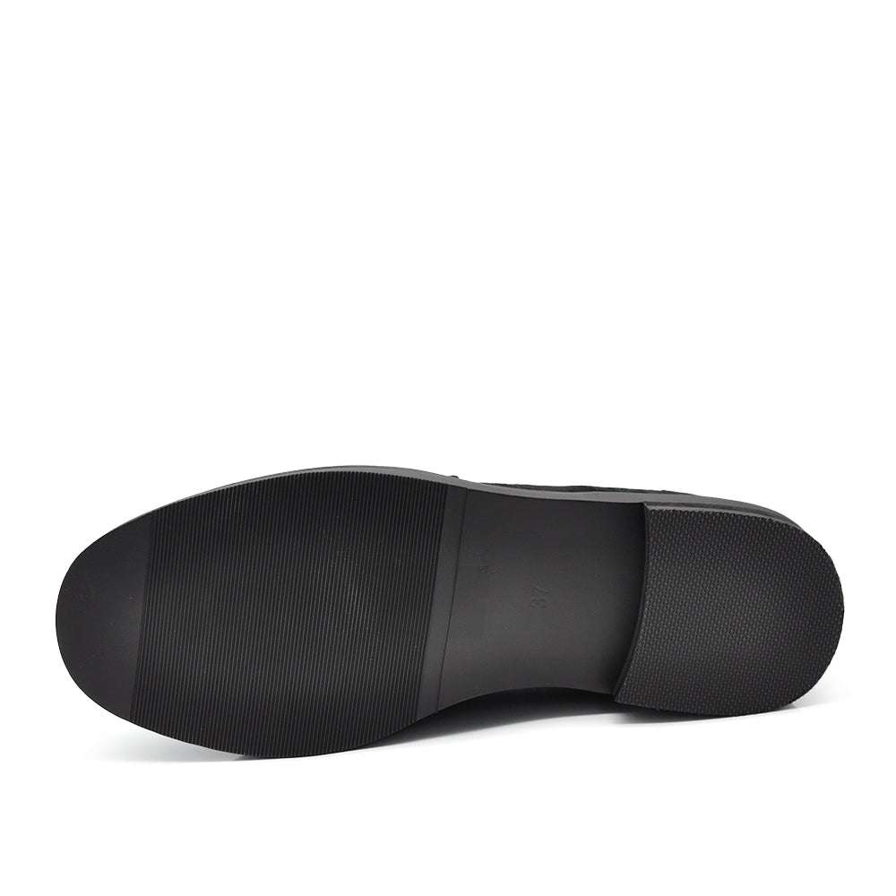 Mocassini Donna in Camoscio Eleganti, Loafers Slip On Casual da Ufficio, Suola Rinforzata con Inserto Effetto Legno, Comodi e Resistenti
